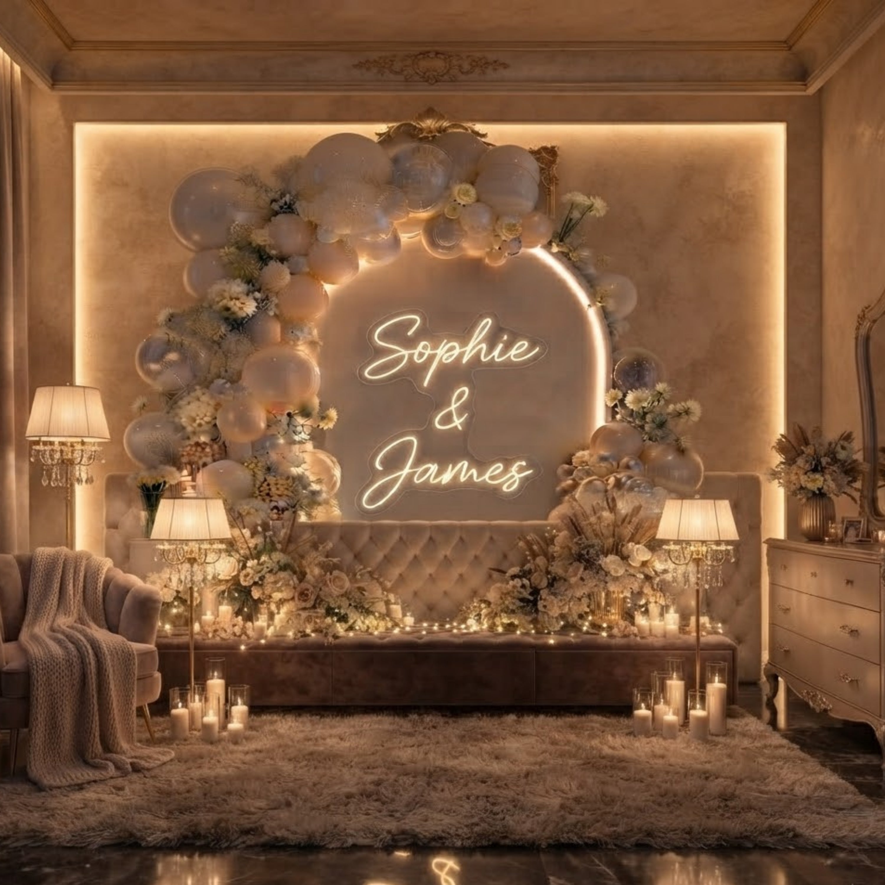 Personalized Wedding Neon Sign Custom Names LED Light, Wedding Reception Backdro