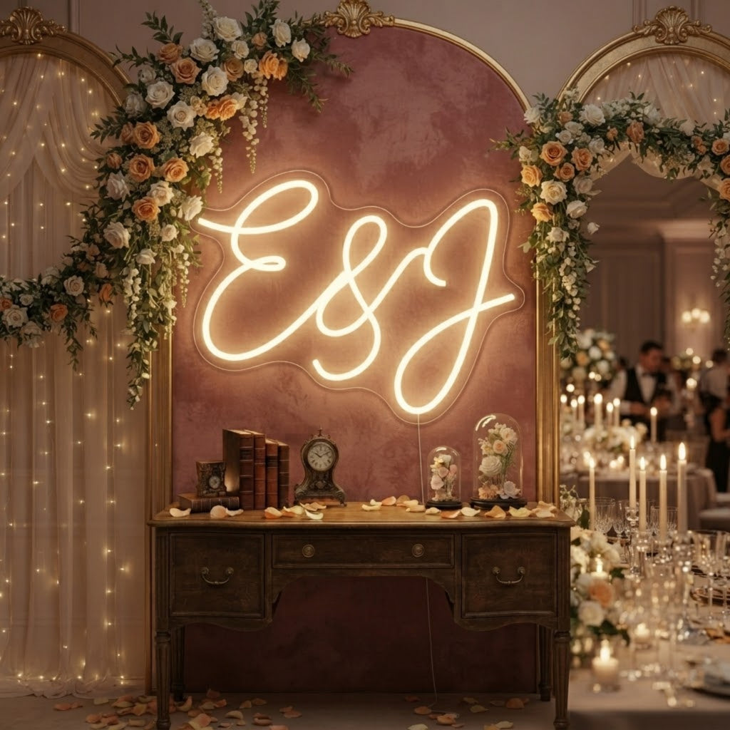Personalized Wedding Neon Sign Custom Name LED Light, Elegant Script Neon Sign