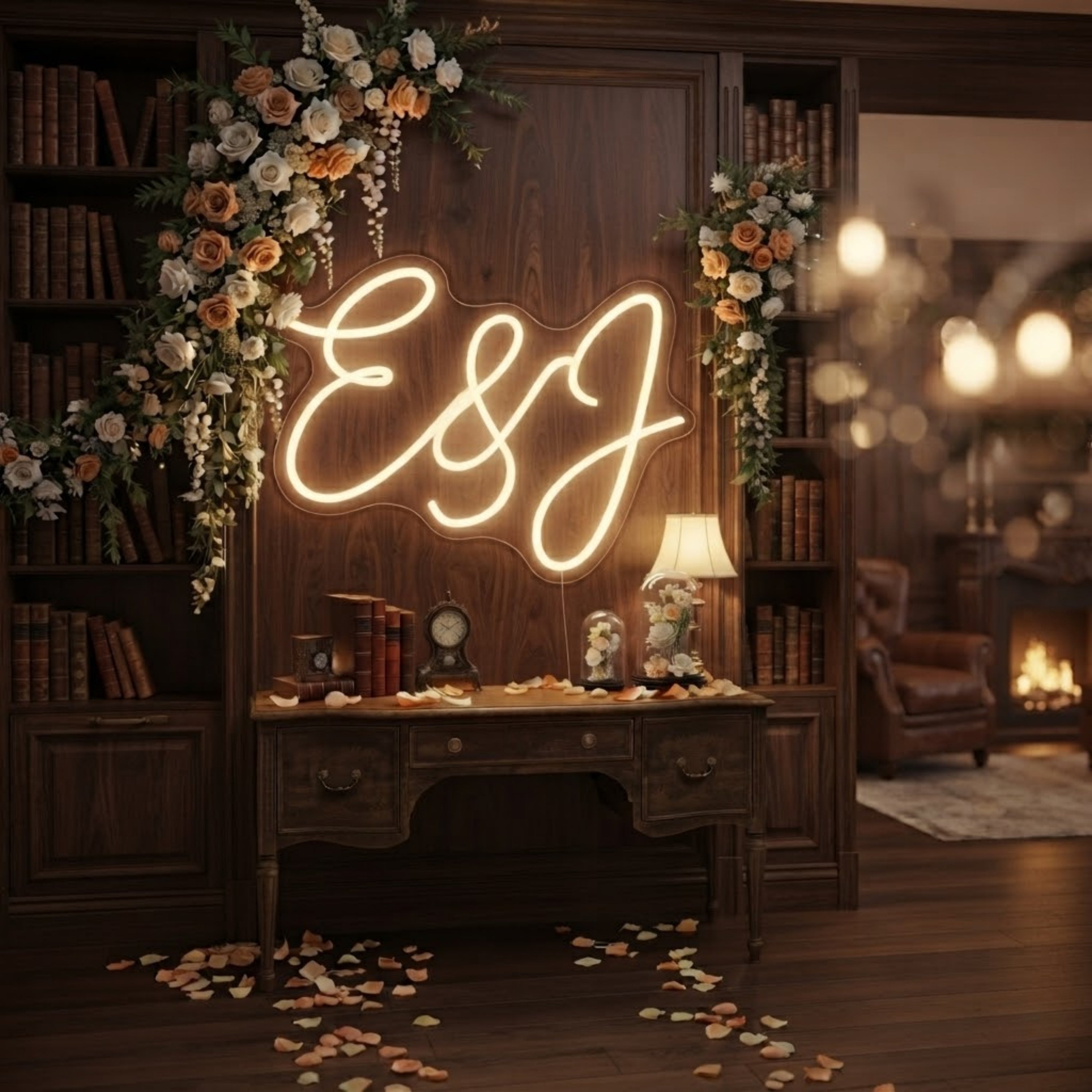 Personalized Wedding Neon Sign Custom Name LED Light, Elegant Script Neon Sign