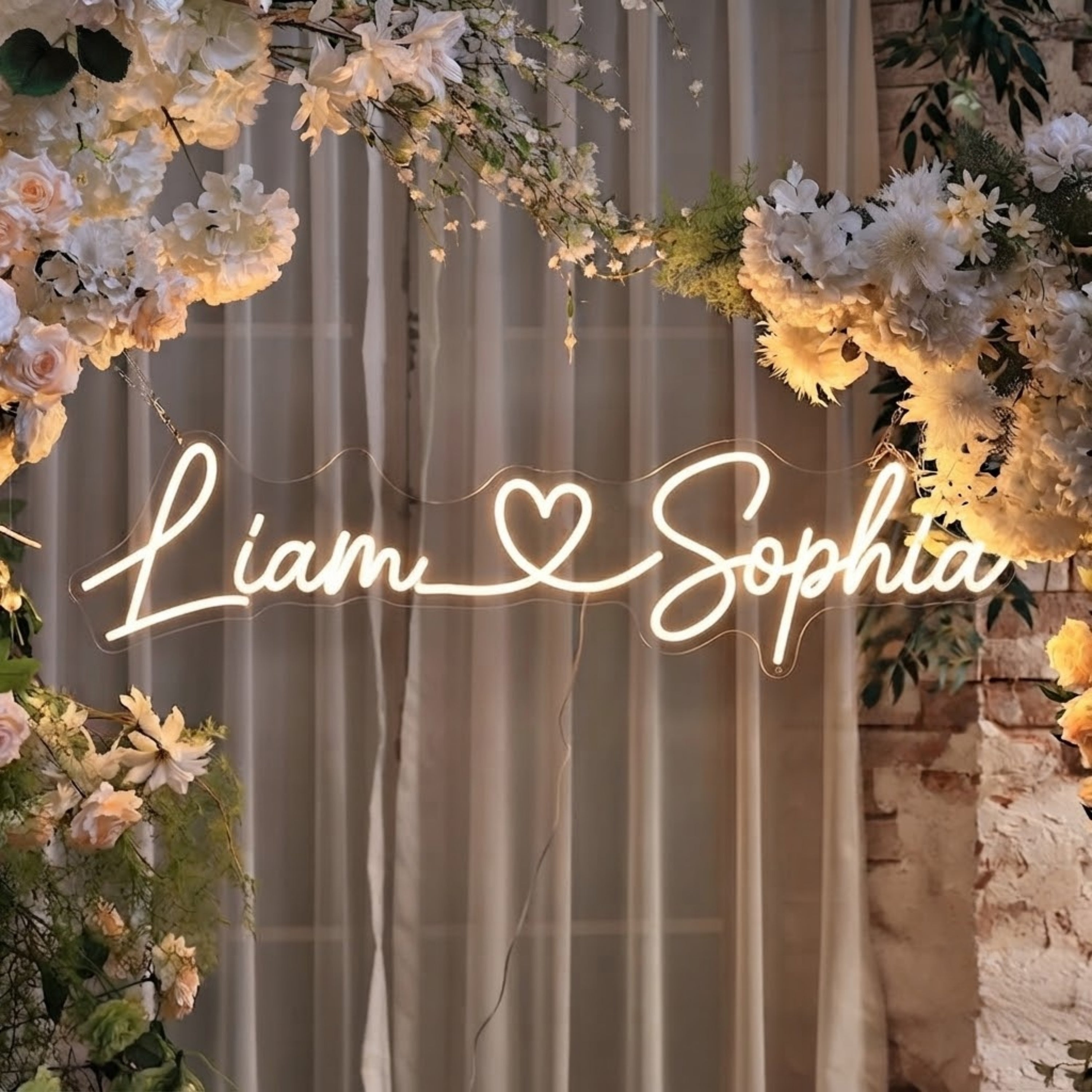 Personalized Wedding Neon Sign Custom Couple Names LED Light, Romantic Heart Neo