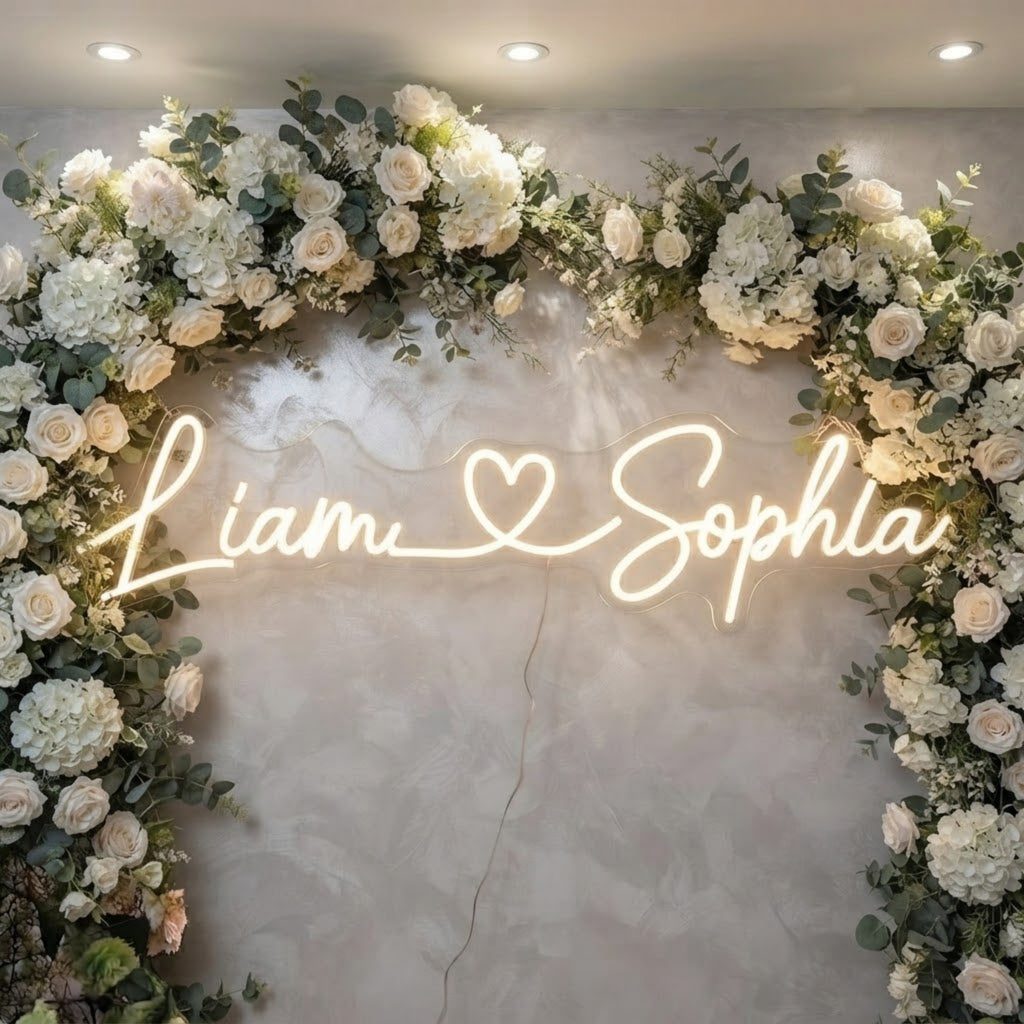 Personalized Wedding Neon Sign Custom Couple Names LED Light, Romantic Heart Neo