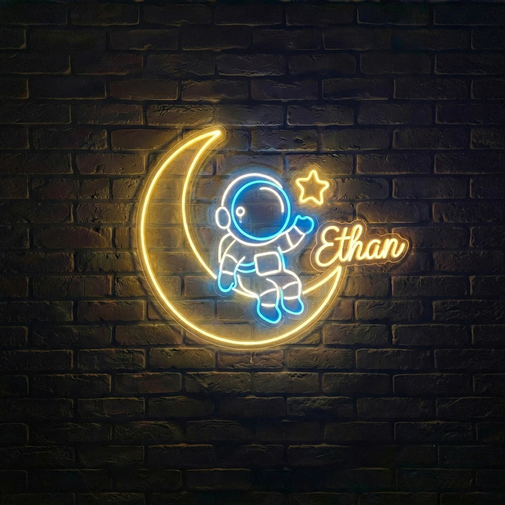 Personalized Astronaut Neon Sign Custom Name LED Space Light, Kids Room Wall Dec