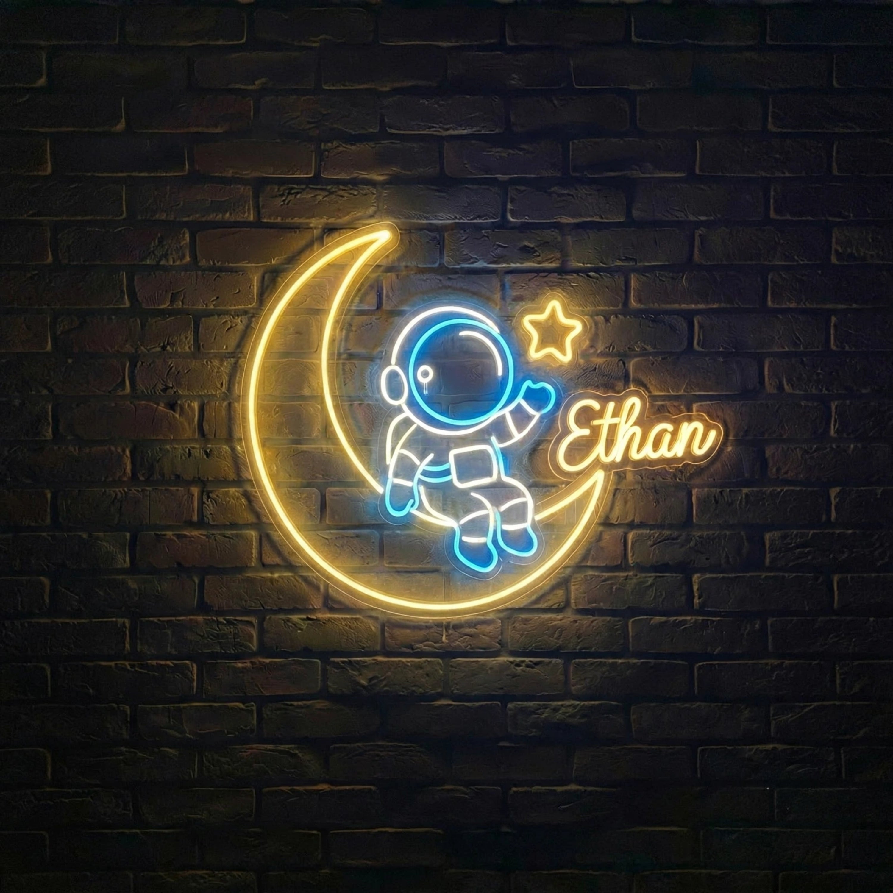 Personalized Astronaut Neon Sign Custom Name LED Space Light, Kids Room Wall Dec