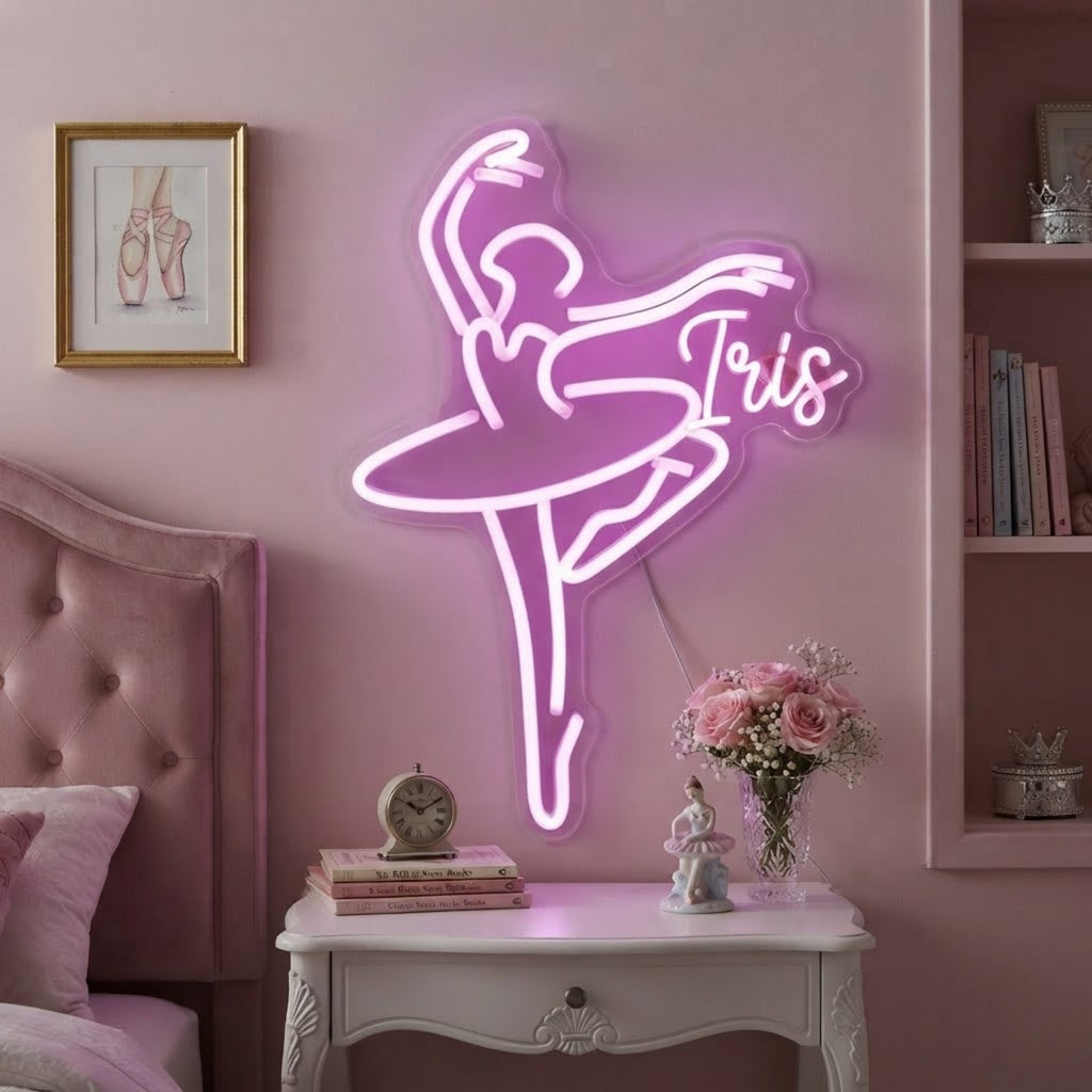 Personalized Ballet Neon Sign Custom Ballerina LED Light, Pink Dance Studio Deco