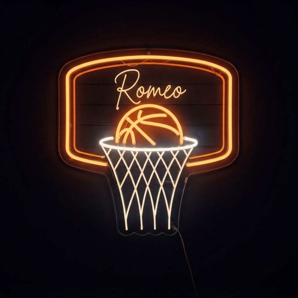 Personalized Basketball Neon Sign Custom Name LED Light, Basketball Hoop Wall De