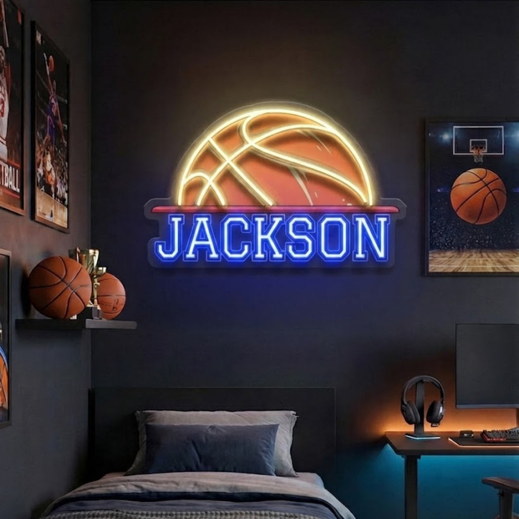 Custom Basketball Neon Sign with Name Personalized Sports LED Neon Light for Boy