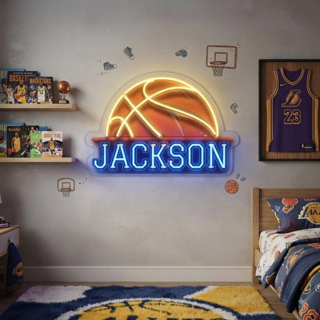 Custom Basketball Neon Sign with Name Personalized Sports LED Neon Light for Boy