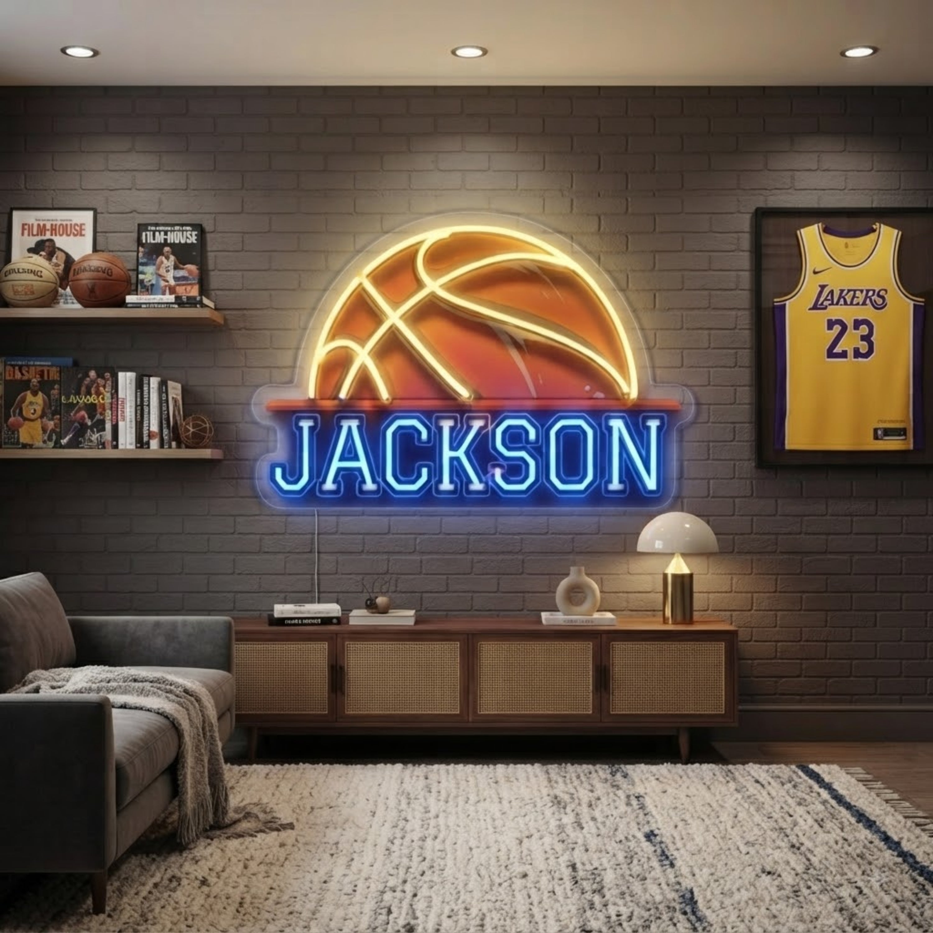 Custom Basketball Neon Sign with Name Personalized Sports LED Neon Light for Boy
