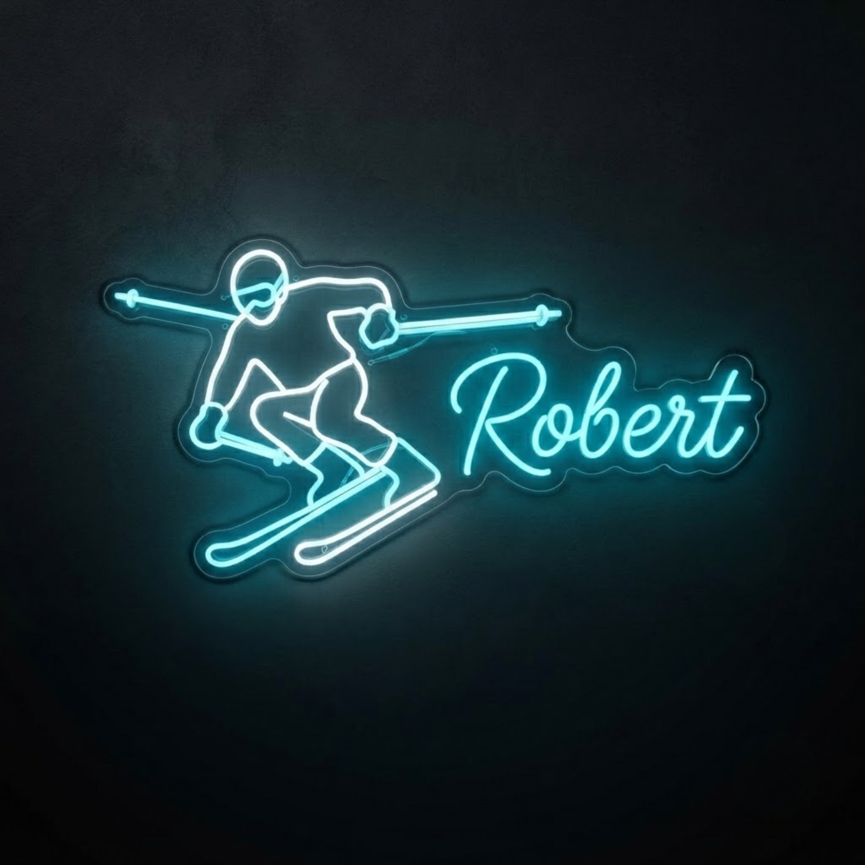 Custom Skiing Neon Sign with Name Personalized LED Ski Decor, Winter Sports Room