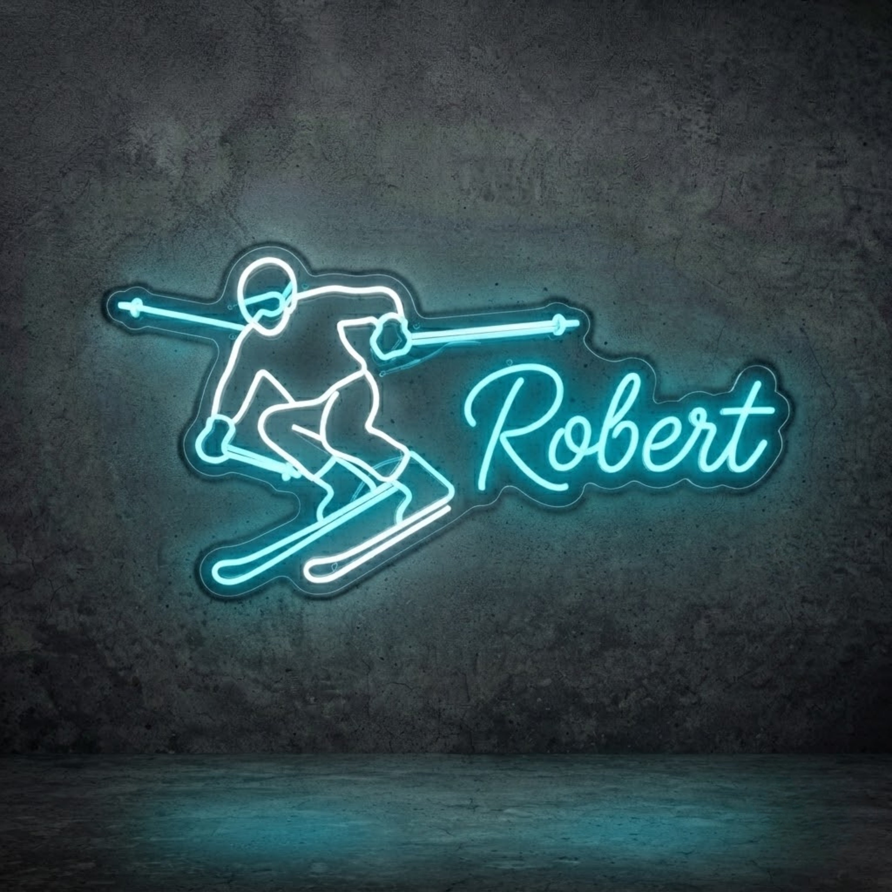 Custom Skiing Neon Sign with Name Personalized LED Ski Decor, Winter Sports Room
