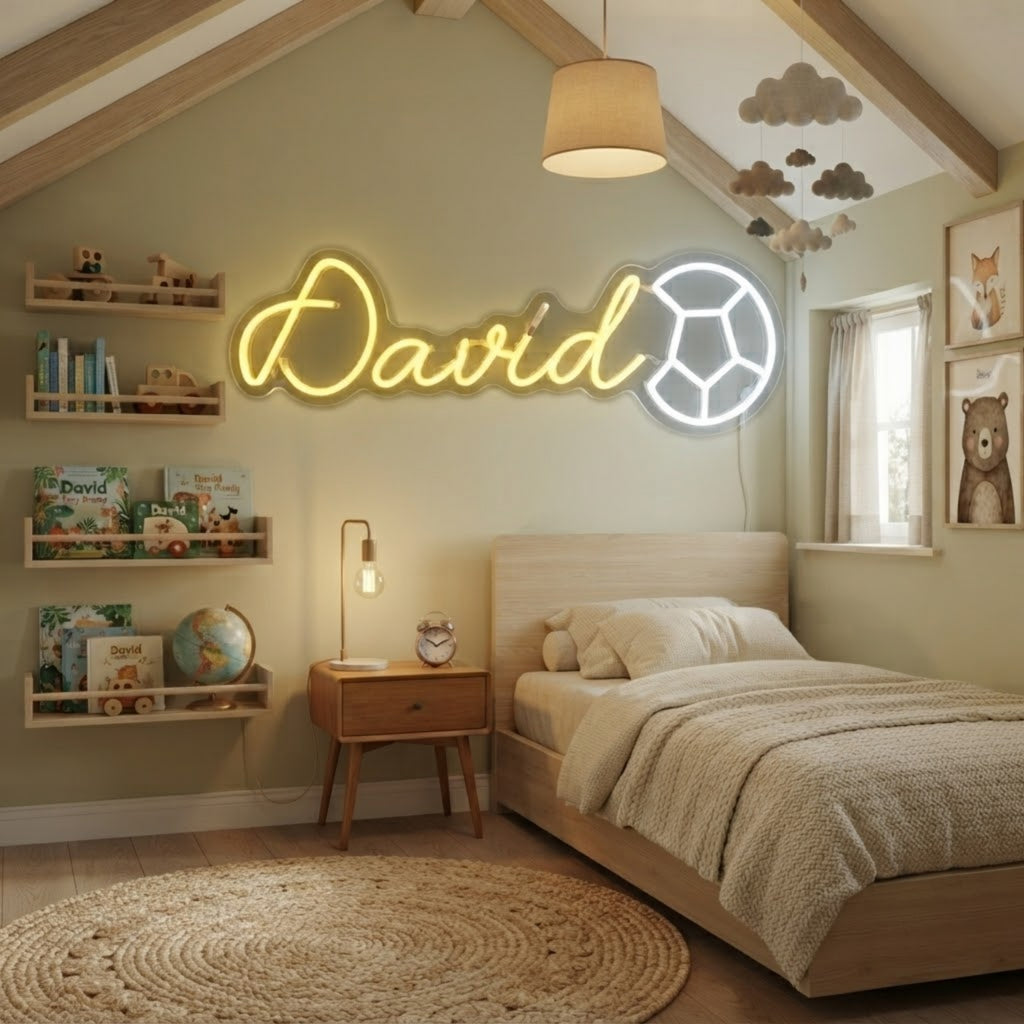 Custom Soccer Neon Sign with Name Personalized LED Football Light, Soccer Room D