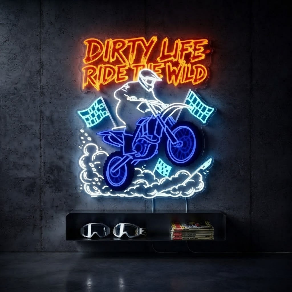 Dirt Bike Neon Sign Motorcycle LED Neon Light, Ride Wild Wall Decor, Motocross G