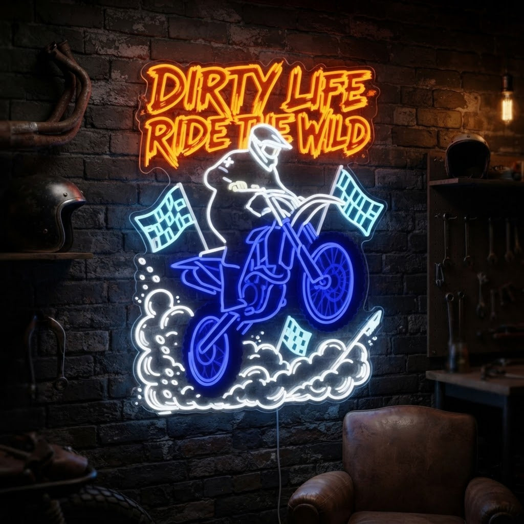 Dirt Bike Neon Sign Motorcycle LED Neon Light, Ride Wild Wall Decor, Motocross G