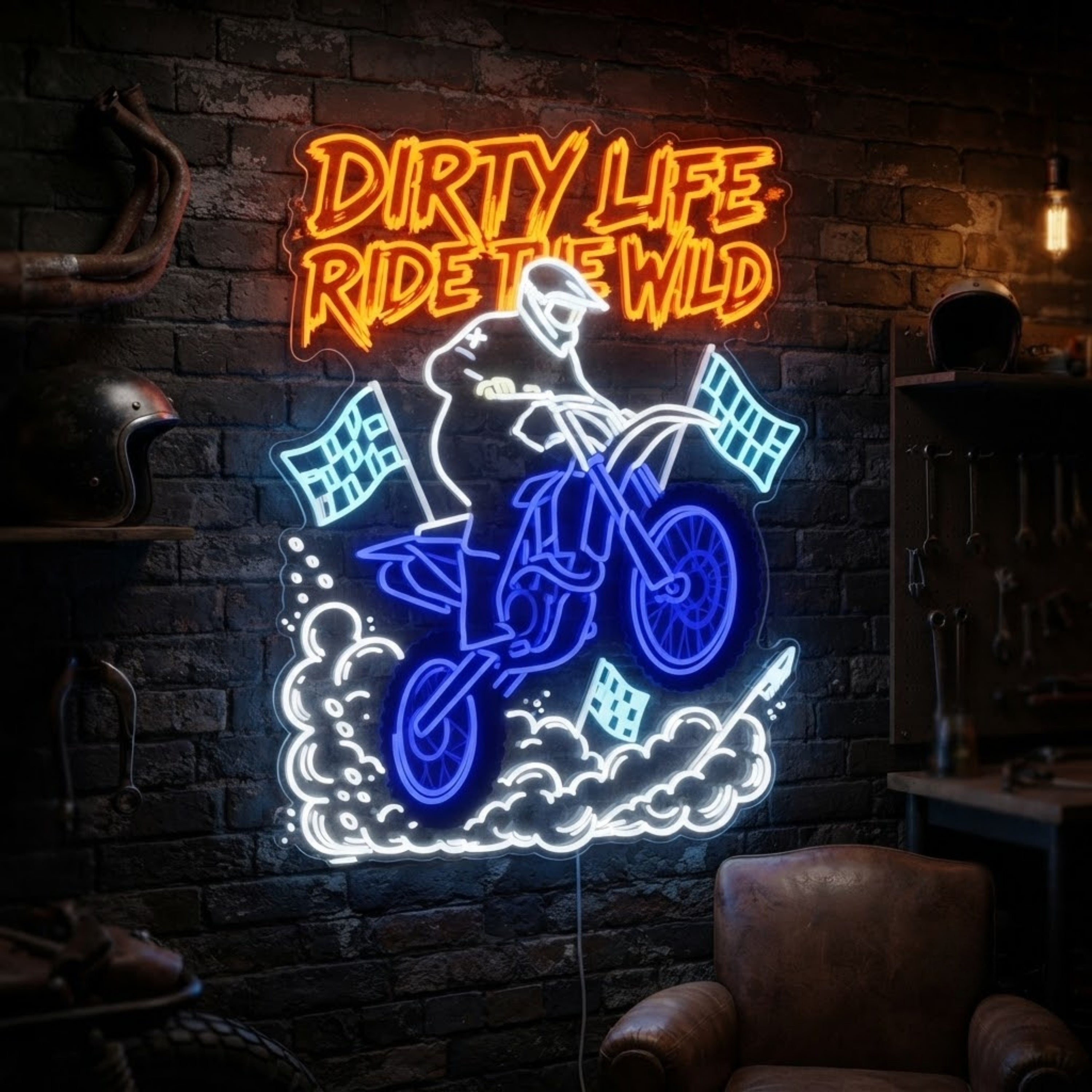 Dirt Bike Neon Sign Motorcycle LED Neon Light, Ride Wild Wall Decor, Motocross G