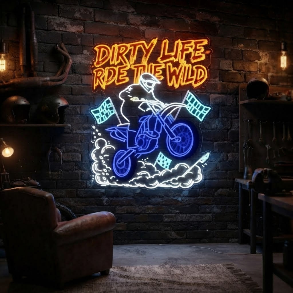 Dirt Bike Neon Sign Motorcycle LED Neon Light, Ride Wild Wall Decor, Motocross G