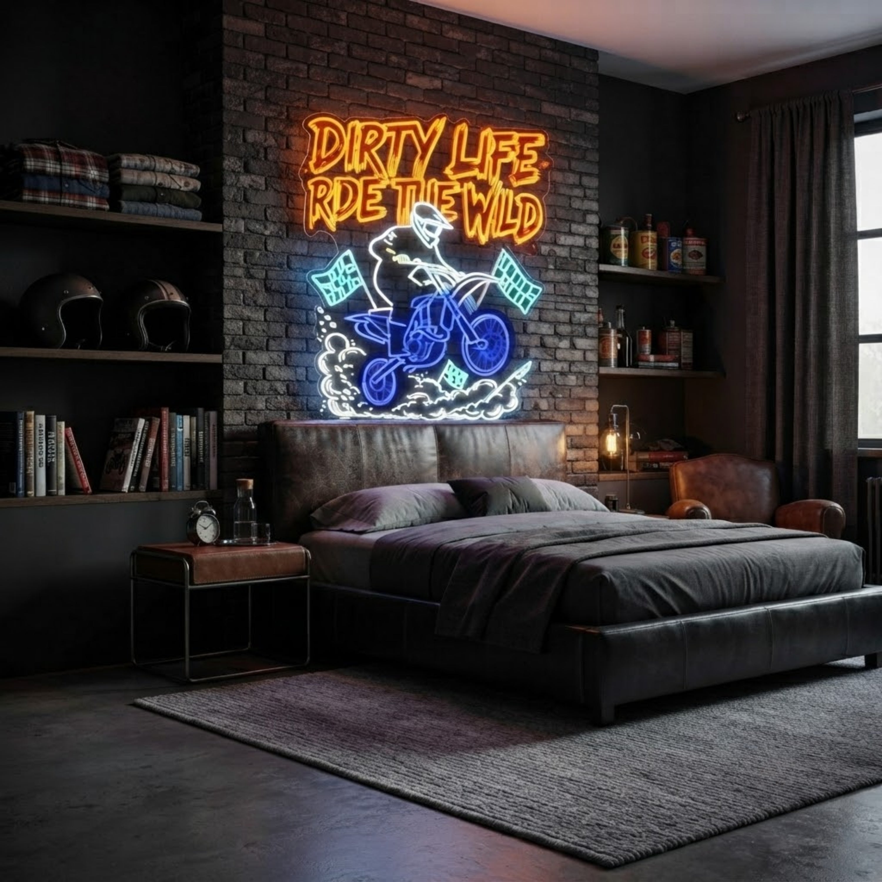 Dirt Bike Neon Sign Motorcycle LED Neon Light, Ride Wild Wall Decor, Motocross G