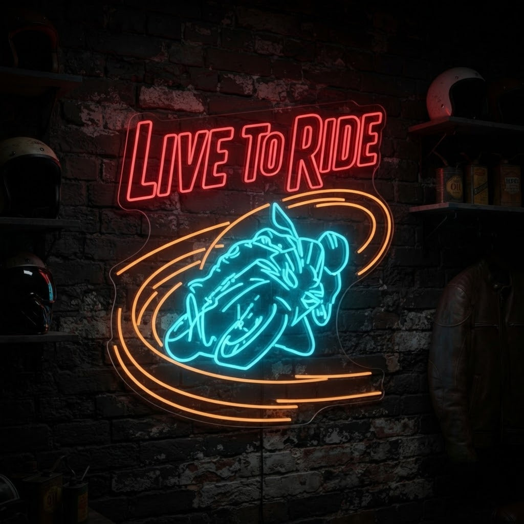 Motorcycle Neon Sign Live to Ride LED Neon Light, Biker Wall Decor, Motorcycle G