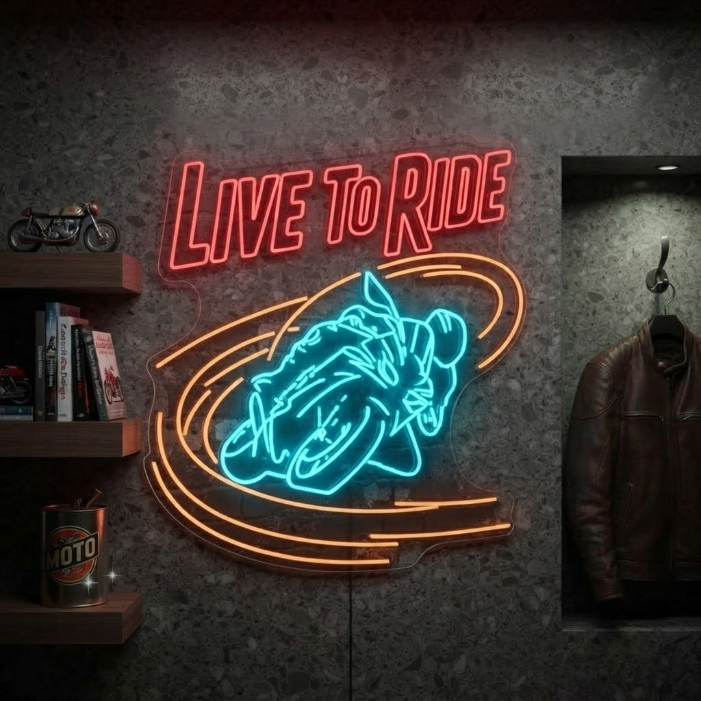 Motorcycle Neon Sign Live to Ride LED Neon Light, Biker Wall Decor, Motorcycle G