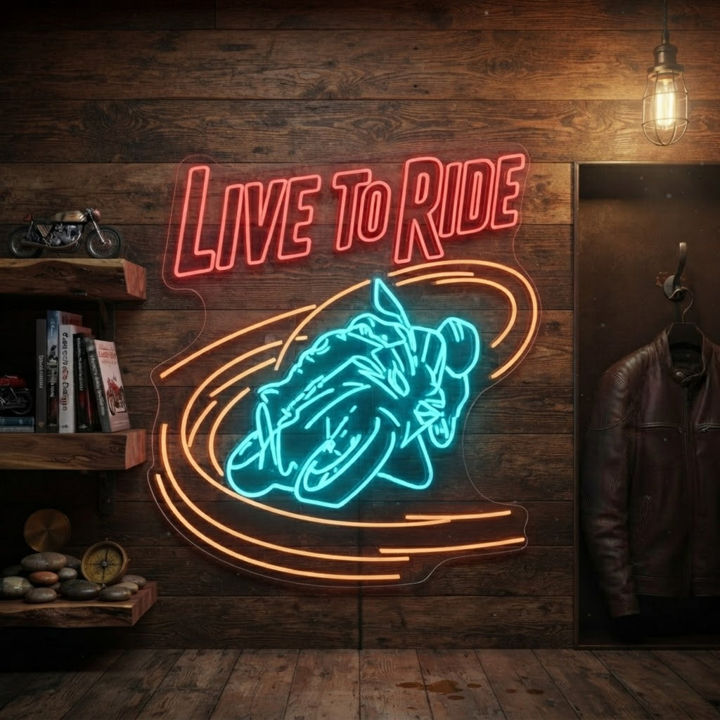 Motorcycle Neon Sign Live to Ride LED Neon Light, Biker Wall Decor, Motorcycle G