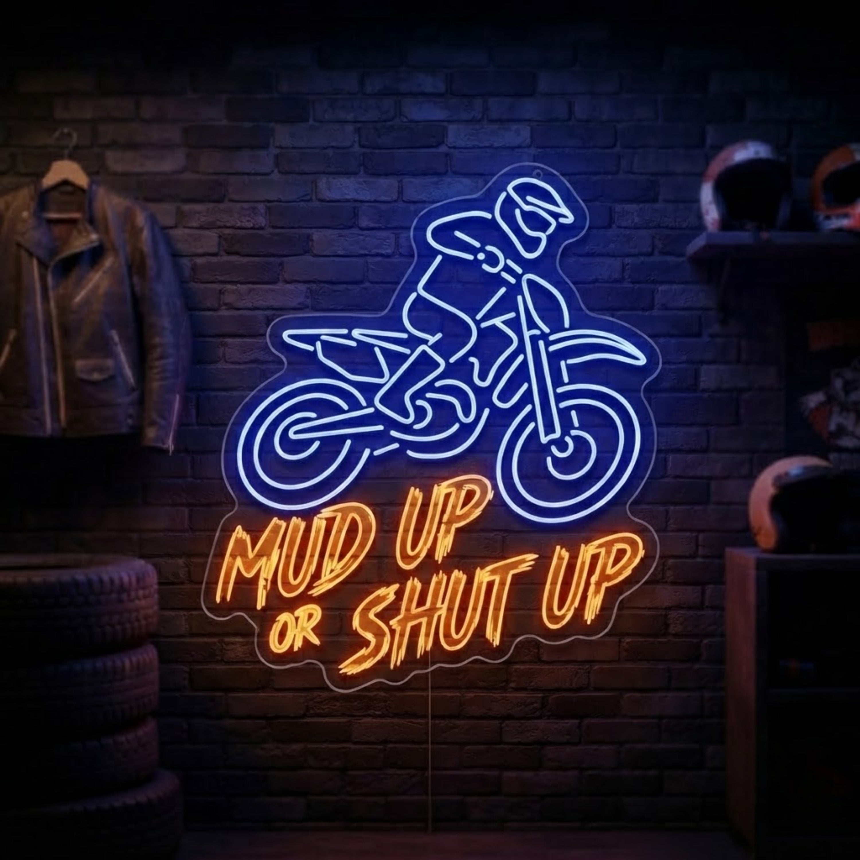 Dirt Bike Neon Sign Mud Up or Shut Up LED Light, Motocross Wall Decor, Motorcycl