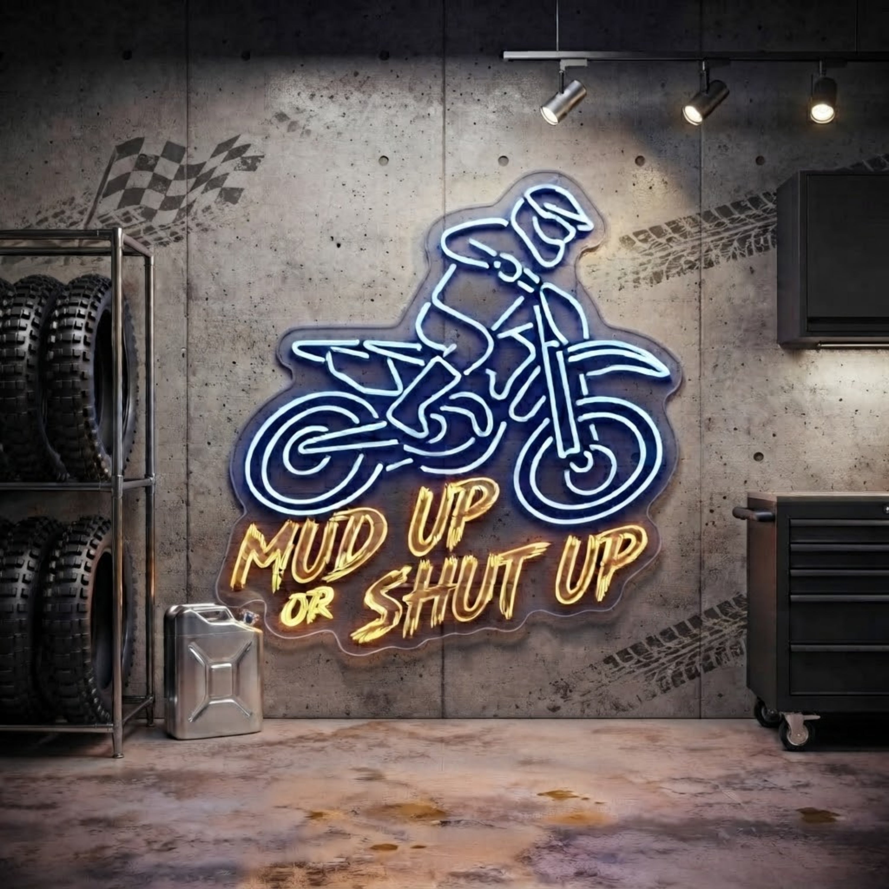 Dirt Bike Neon Sign Mud Up or Shut Up LED Light, Motocross Wall Decor, Motorcycl