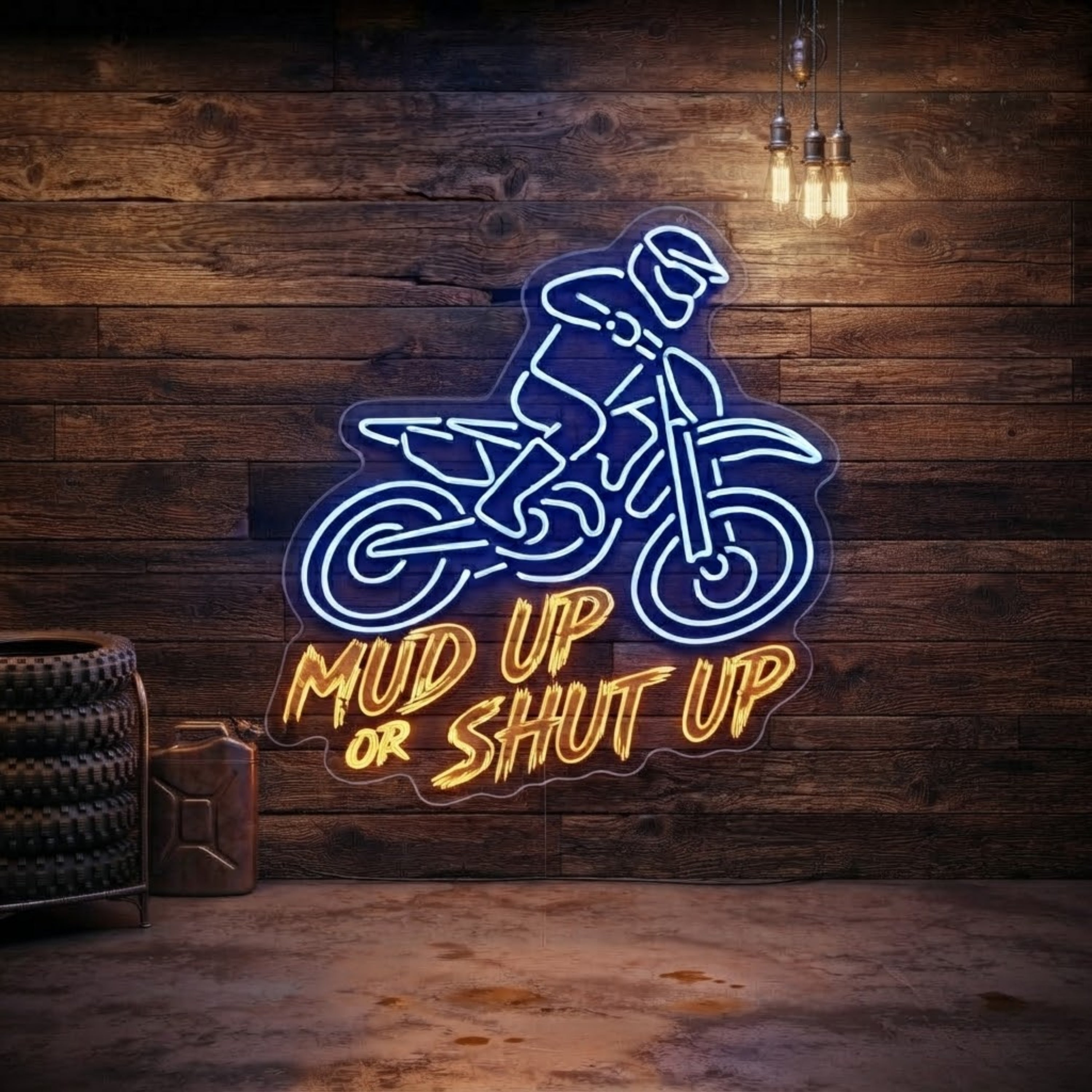 Dirt Bike Neon Sign Mud Up or Shut Up LED Light, Motocross Wall Decor, Motorcycl