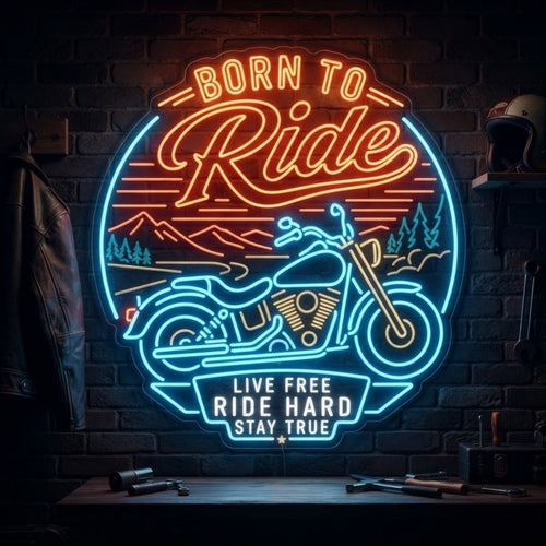 Born to Ride Neon Sign Motorcycle LED Neon Light, Live Free Ride Hard Wall Decor