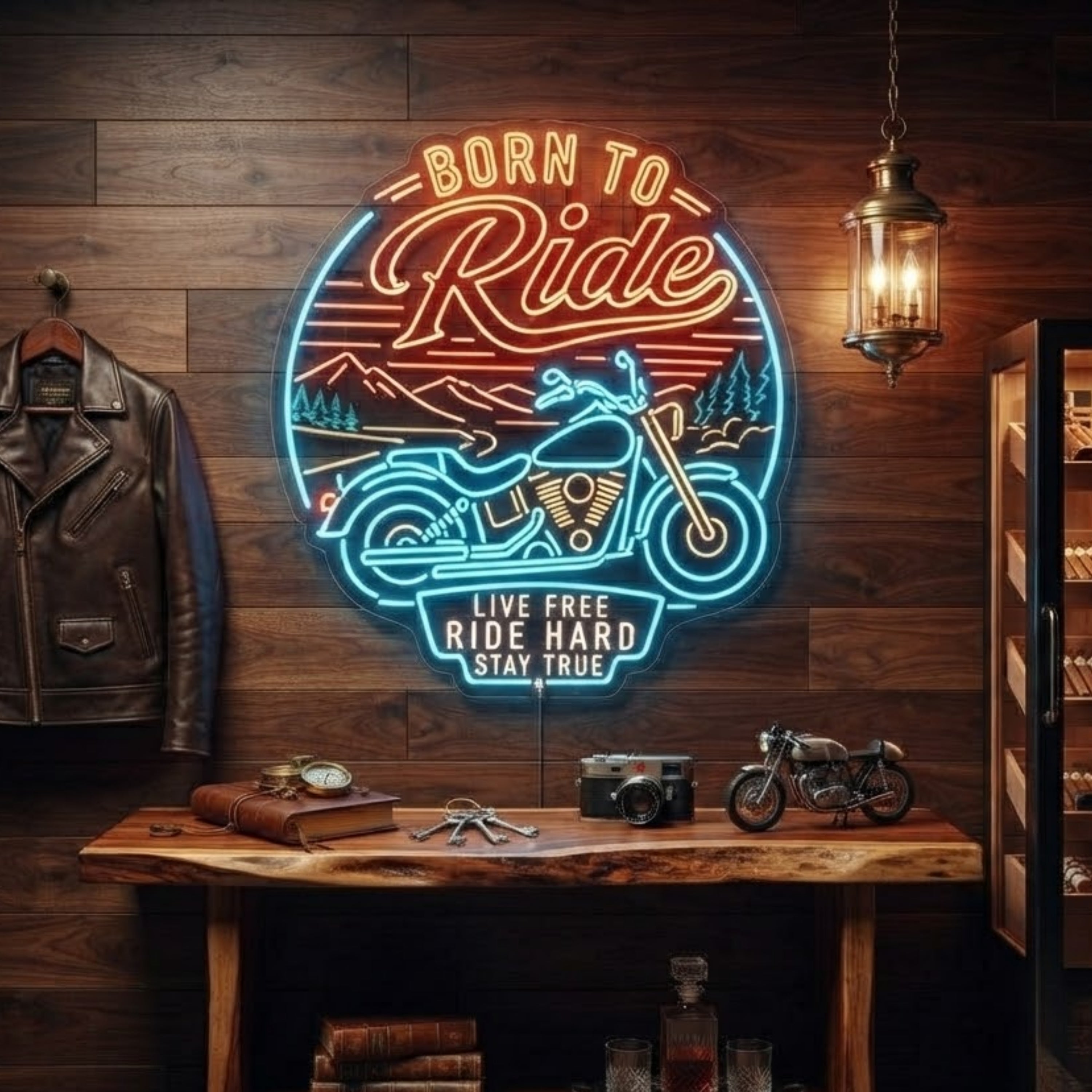 Born to Ride Neon Sign Motorcycle LED Neon Light, Live Free Ride Hard Wall Decor