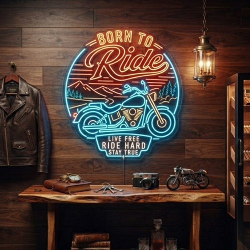 Born to Ride Neon Sign Motorcycle LED Neon Light, Live Free Ride Hard Wall Decor