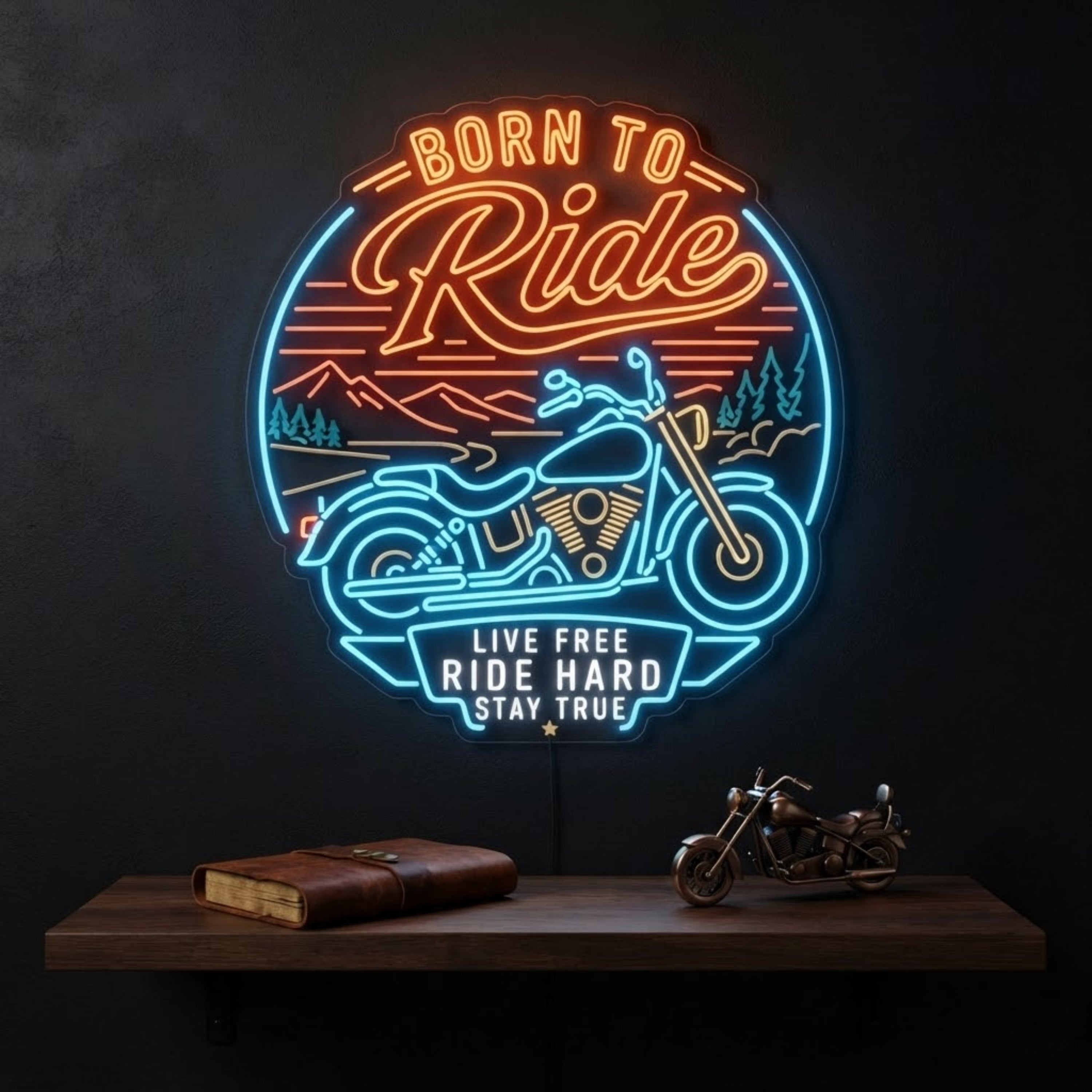 Born to Ride Neon Sign Motorcycle LED Neon Light, Live Free Ride Hard Wall Decor
