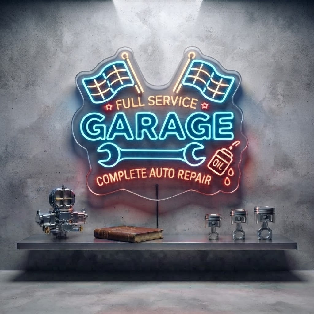 Garage Neon Sign Full Service Auto Repair LED Light, Mechanic Shop Wall Decor, A