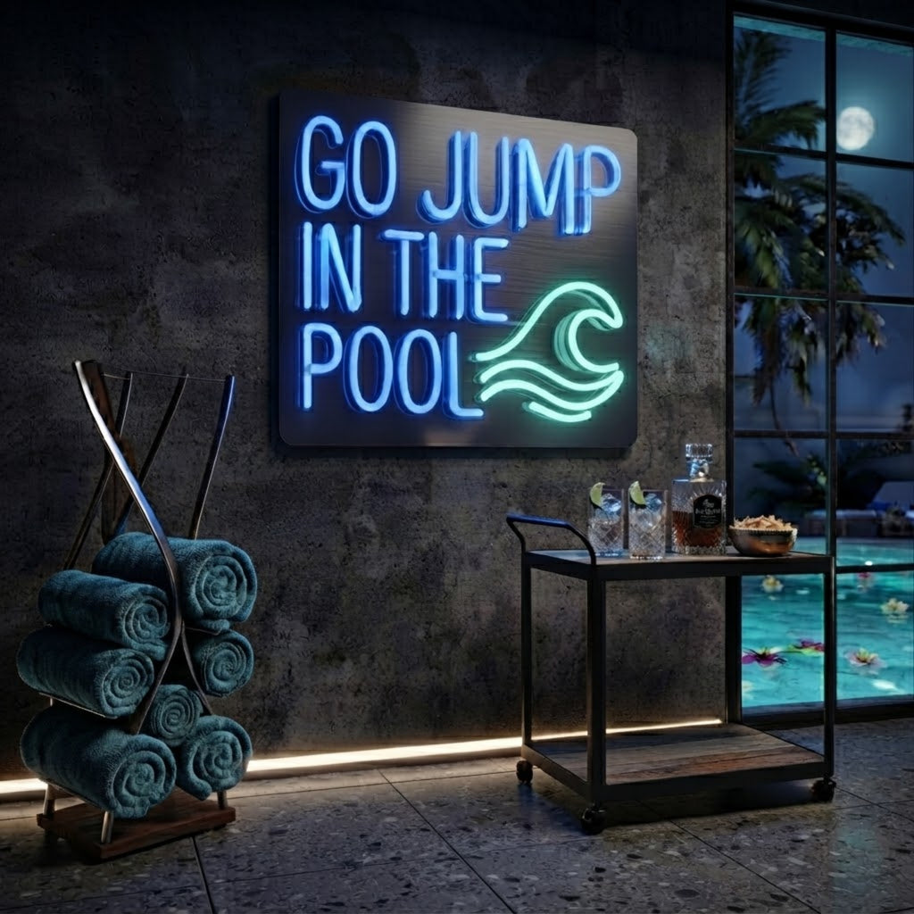 Go Jump in the Pool Neon Sign Pool LED Neon Wall Decor, Swimming Pool Sign, Summ