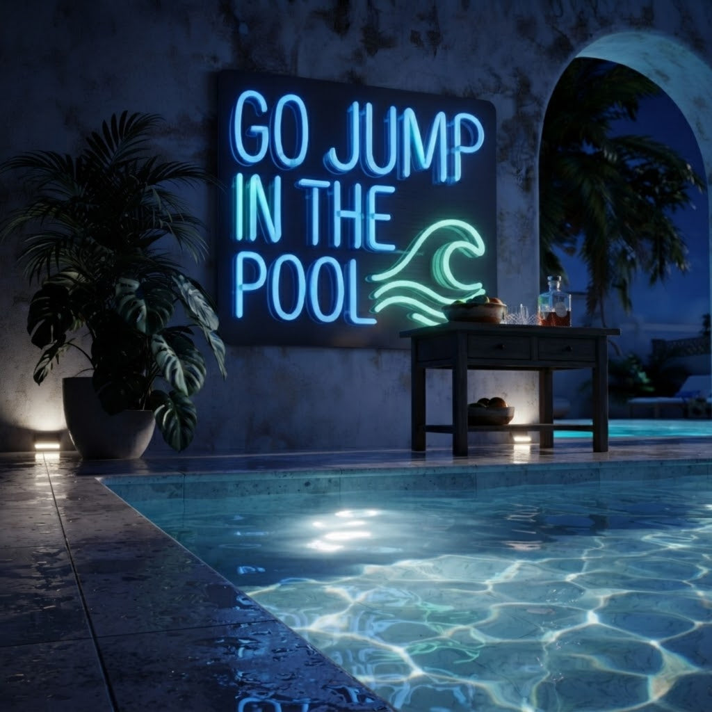 Go Jump in the Pool Neon Sign Pool LED Neon Wall Decor, Swimming Pool Sign, Summ