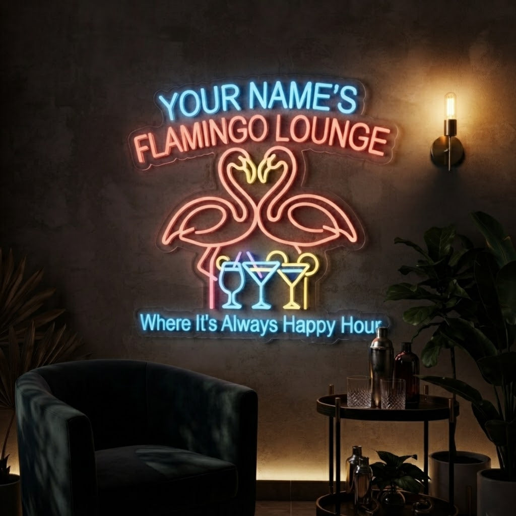 Personalized Flamingo Lounge Neon Sign Custom Name LED Sign, Tropical Bar Light