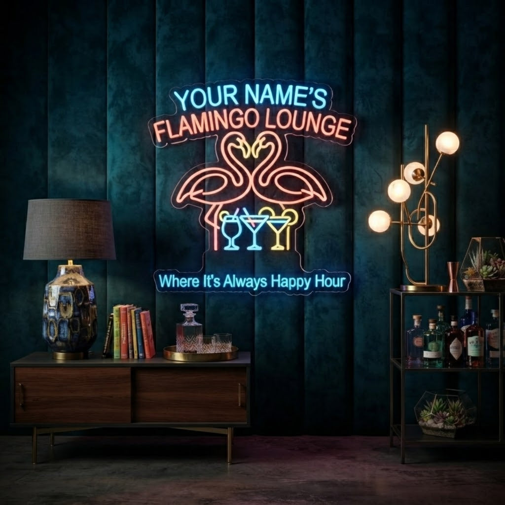 Personalized Flamingo Lounge Neon Sign Custom Name LED Sign, Tropical Bar Light