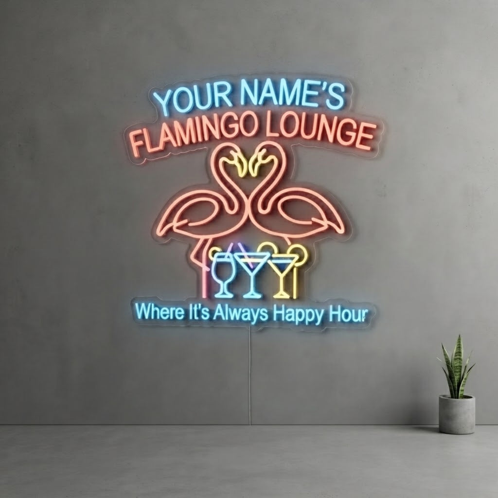 Personalized Flamingo Lounge Neon Sign Custom Name LED Sign, Tropical Bar Light