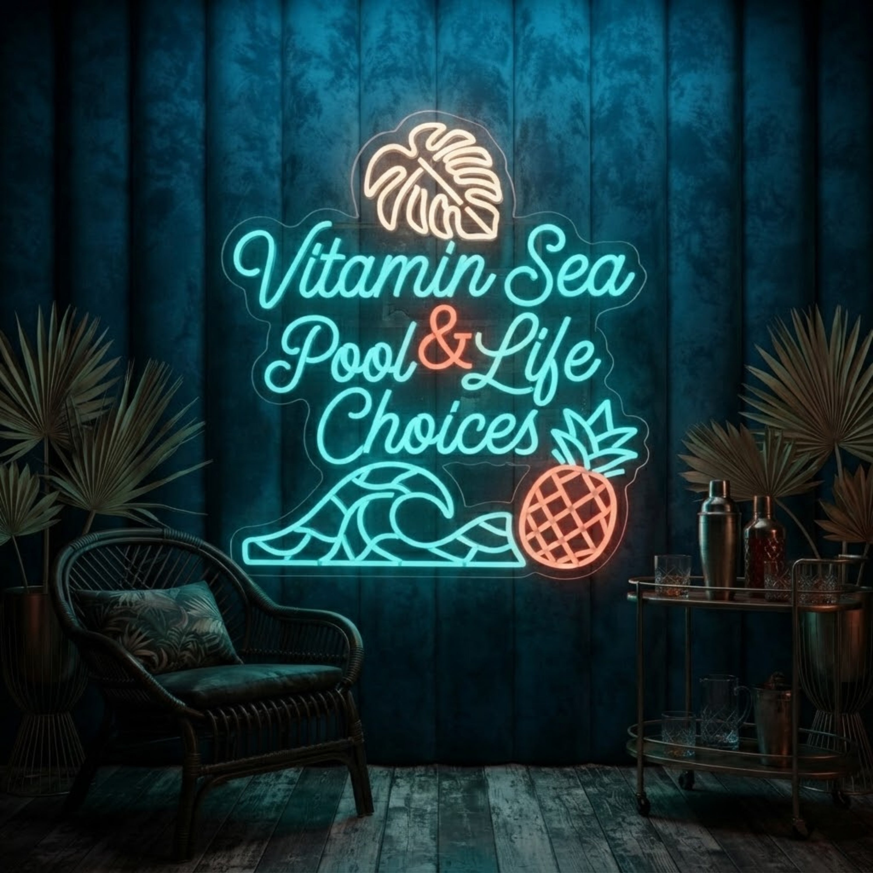 Vitamin Sea Neon Sign Pool & Life Choices Tropical Wall Decor Beach Bar Neon Lig