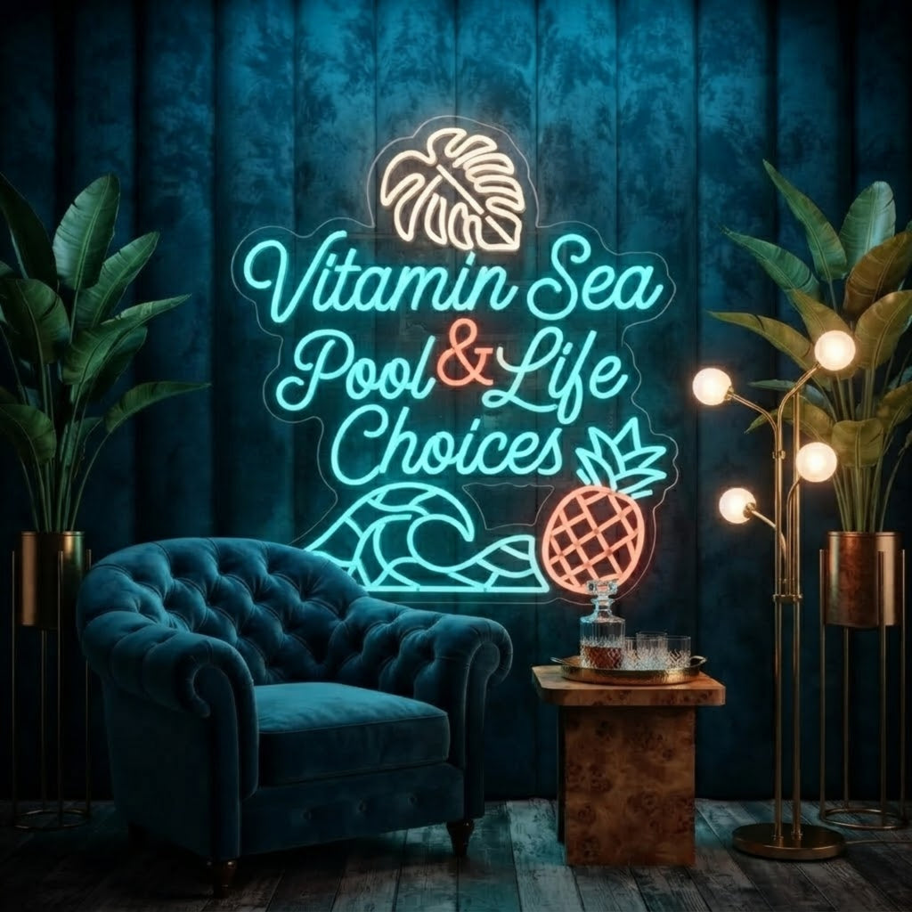 Vitamin Sea Neon Sign Pool & Life Choices Tropical Wall Decor Beach Bar Neon Lig