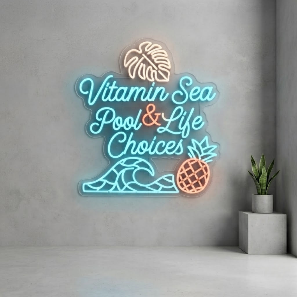 Vitamin Sea Neon Sign Pool & Life Choices Tropical Wall Decor Beach Bar Neon Lig