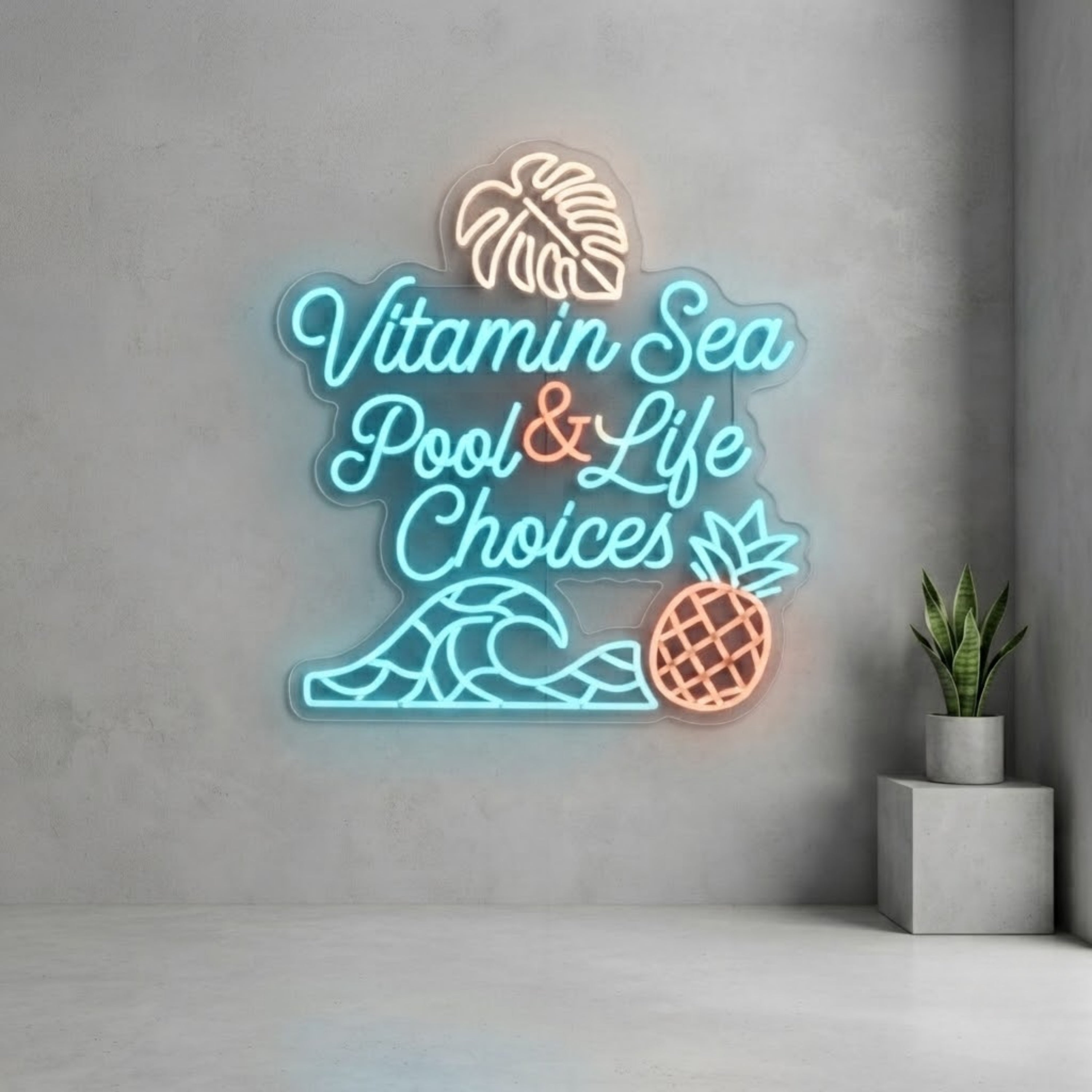 Vitamin Sea Neon Sign Pool & Life Choices Tropical Wall Decor Beach Bar Neon Lig