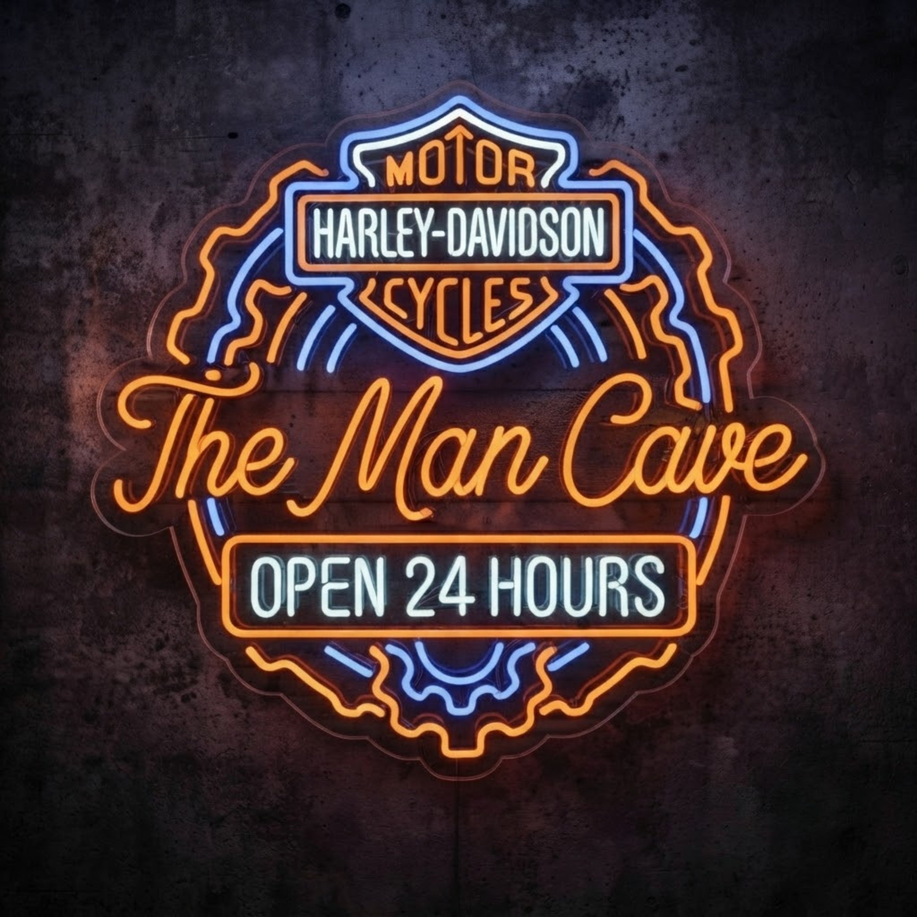 The Man Cave Neon Sign Motorcycle Bar Wall Decor, Garage Neon Light, 24 Hours Ma