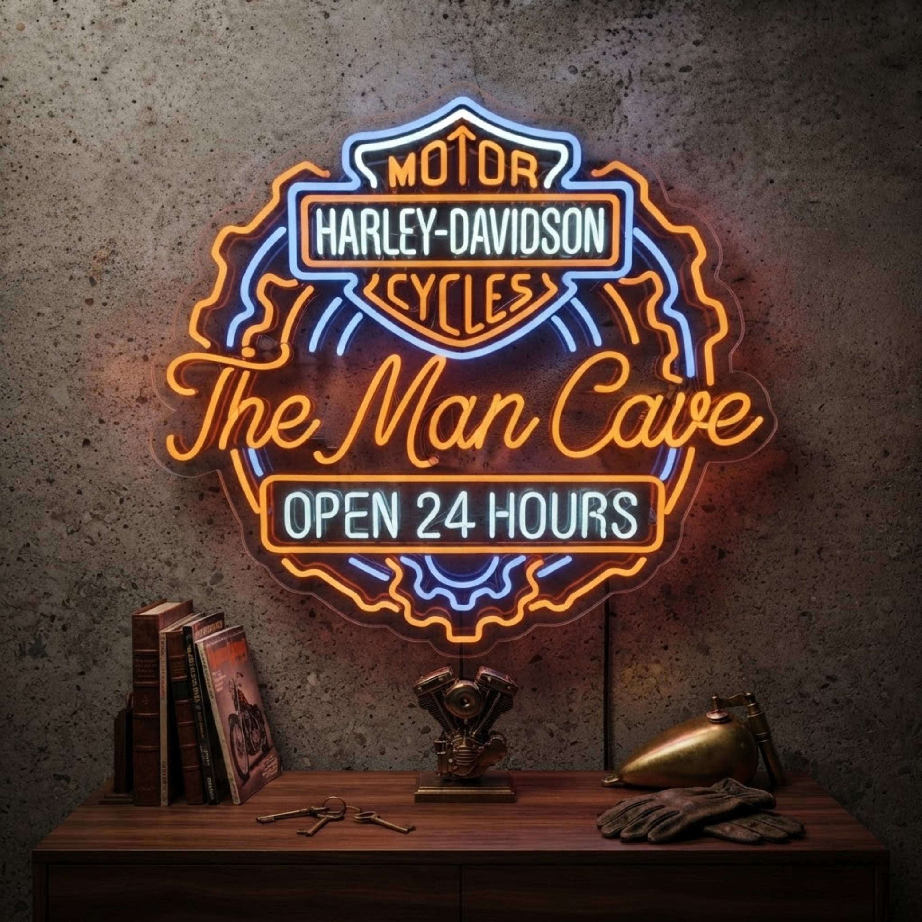 The Man Cave Neon Sign Motorcycle Bar Wall Decor, Garage Neon Light, 24 Hours Ma