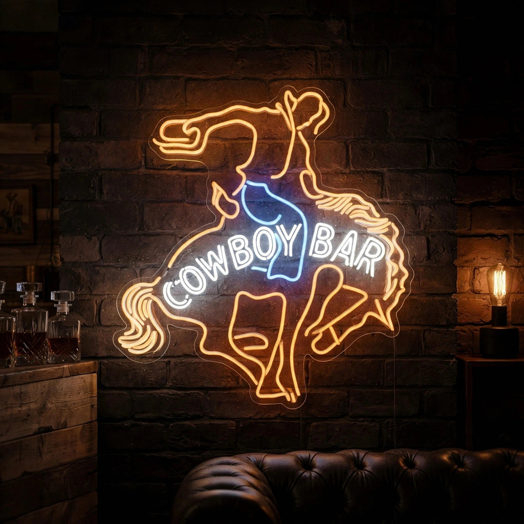 Cowboy Bar Neon Sign Western Saloon Light Cowgirl Rodeo Wall Decor Rustic Barroo