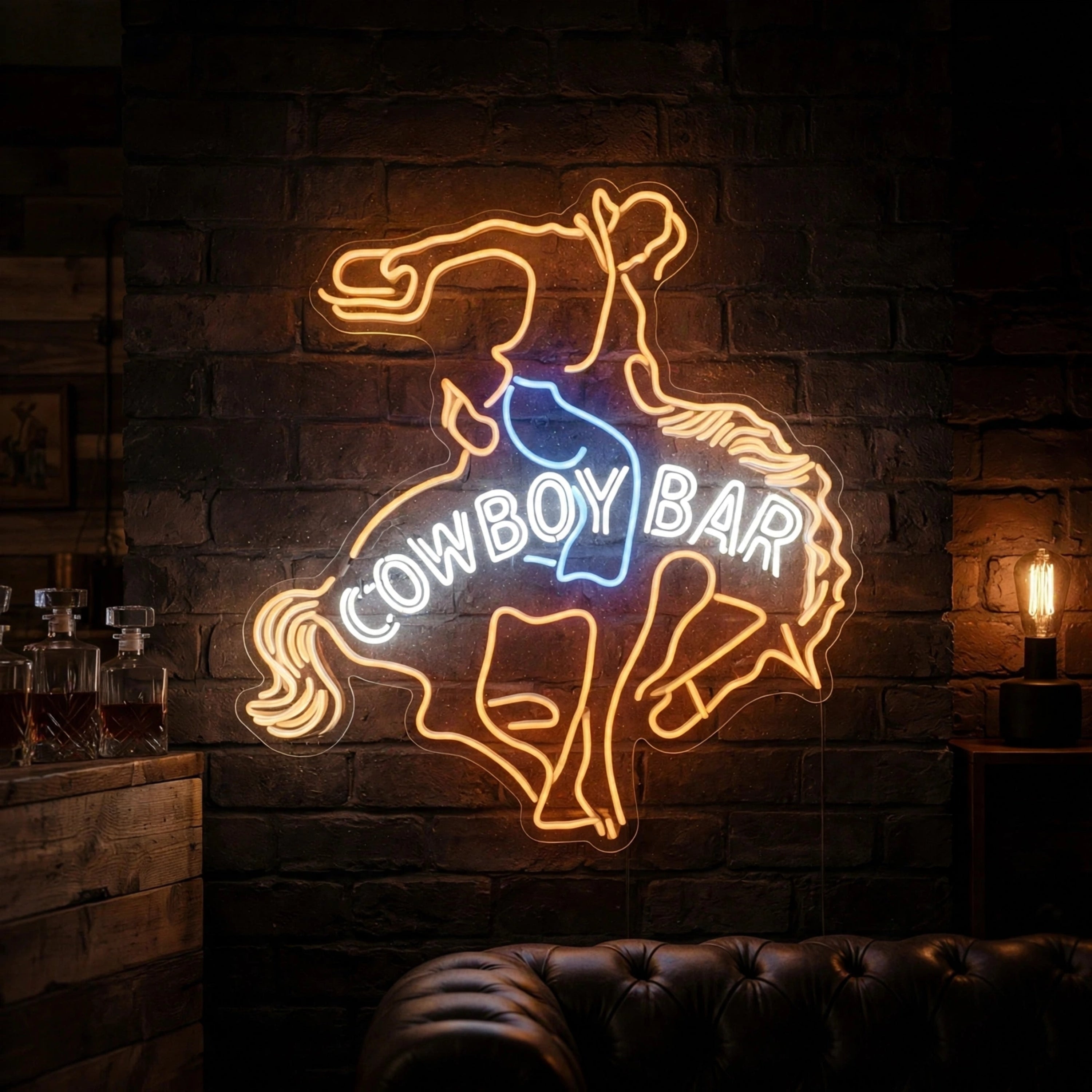 Cowboy Bar Neon Sign Western Saloon Light Cowgirl Rodeo Wall Decor Rustic Barroo