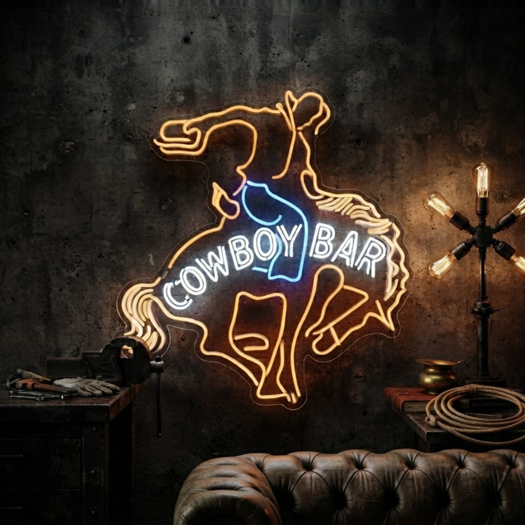Cowboy Bar Neon Sign Western Saloon Light Cowgirl Rodeo Wall Decor Rustic Barroo
