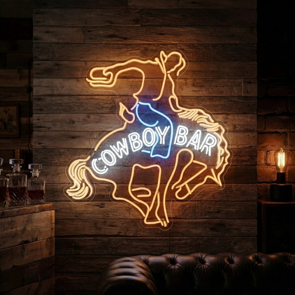 Cowboy Bar Neon Sign Western Saloon Light Cowgirl Rodeo Wall Decor Rustic Barroo