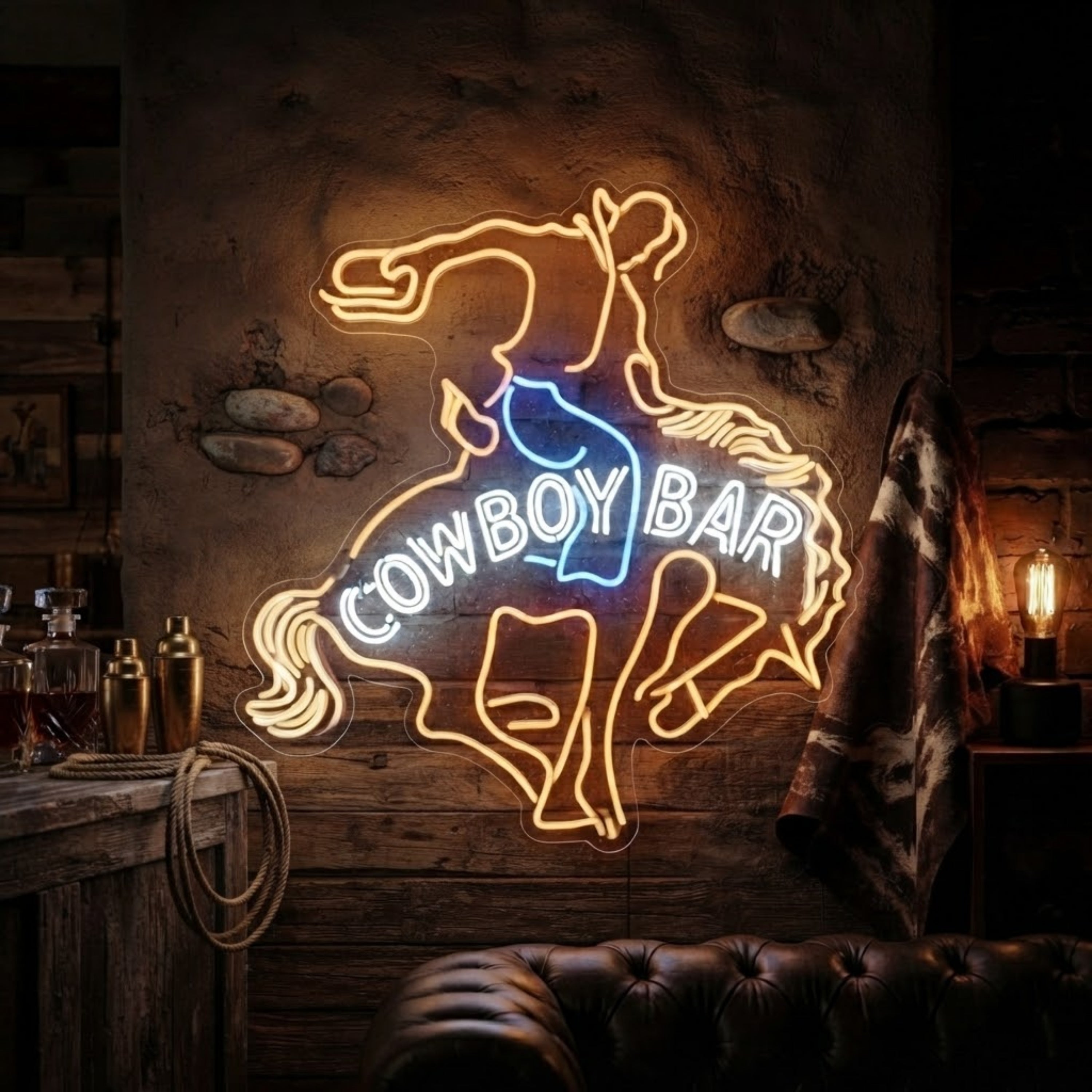 Cowboy Bar Neon Sign Western Saloon Light Cowgirl Rodeo Wall Decor Rustic Barroo