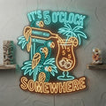 5 O'Clock Somewhere Neon Sign Tropical Parrot Bar Light Tiki Cocktail Wall Decor