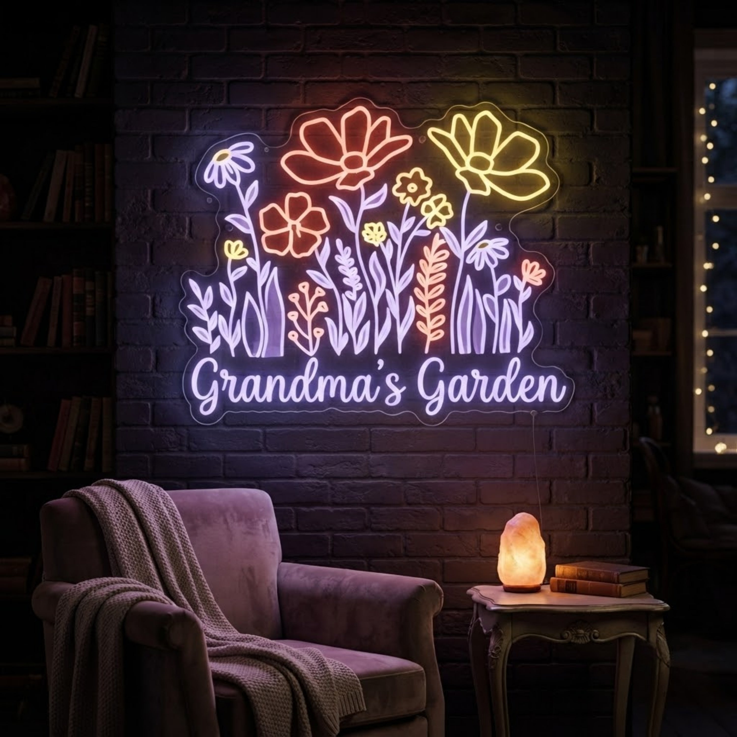 Grandma s Garden Neon Sign Floral LED Wall Light, Garden Lover Gift, Cottagecore