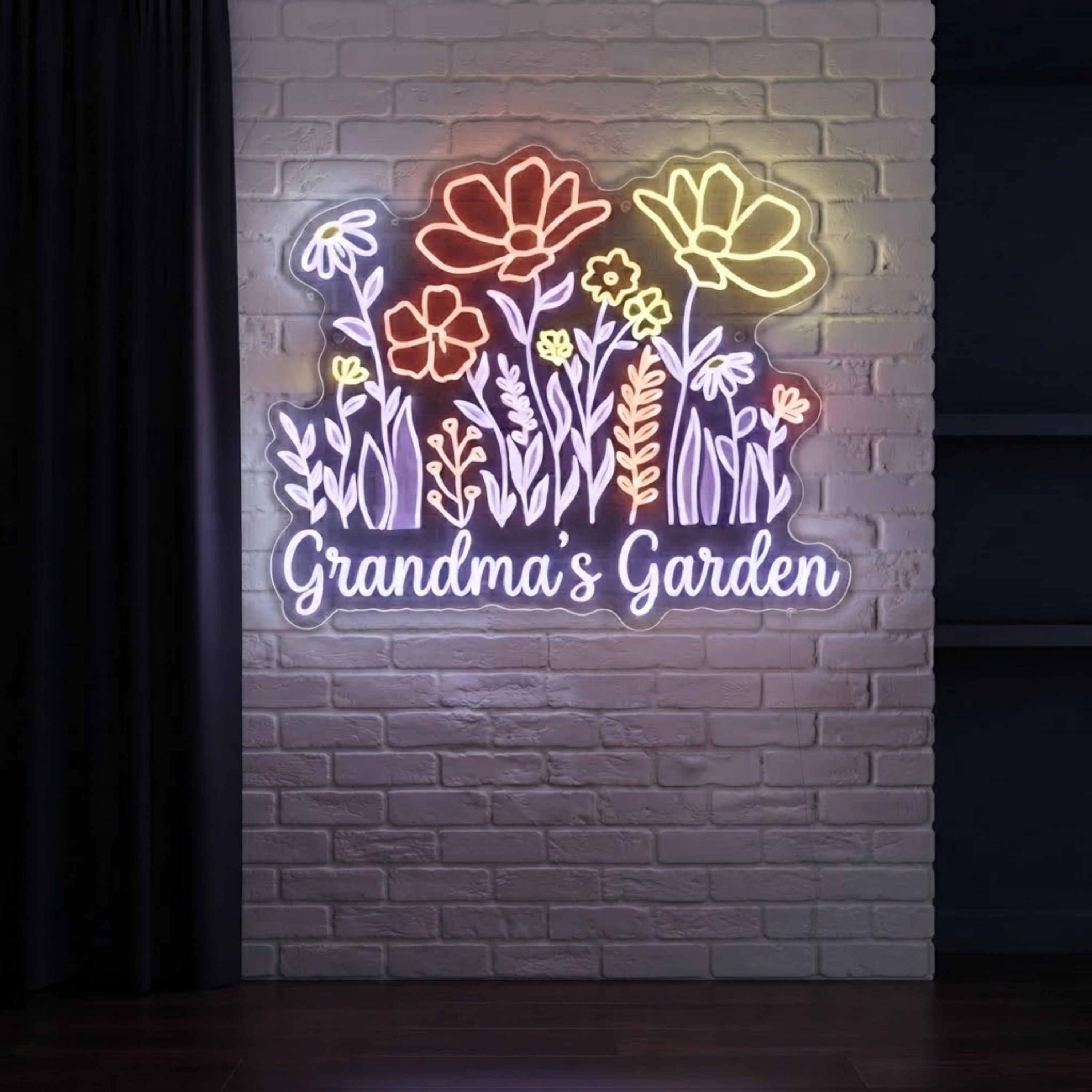 Grandma s Garden Neon Sign Floral LED Wall Light, Garden Lover Gift, Cottagecore